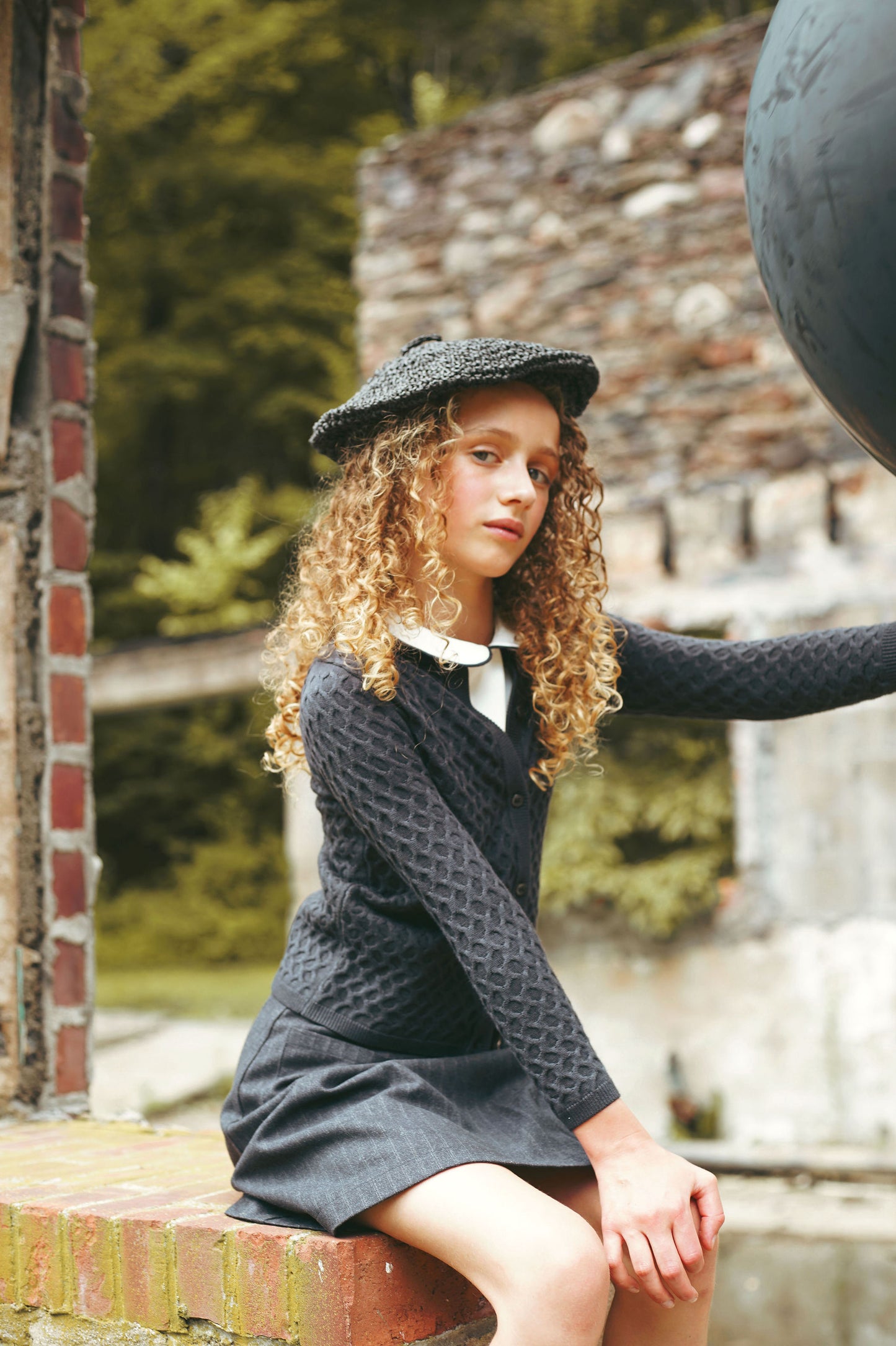 BACE COLLECTION GREY TEXTURED CROCHET KNIT CARDIGAN