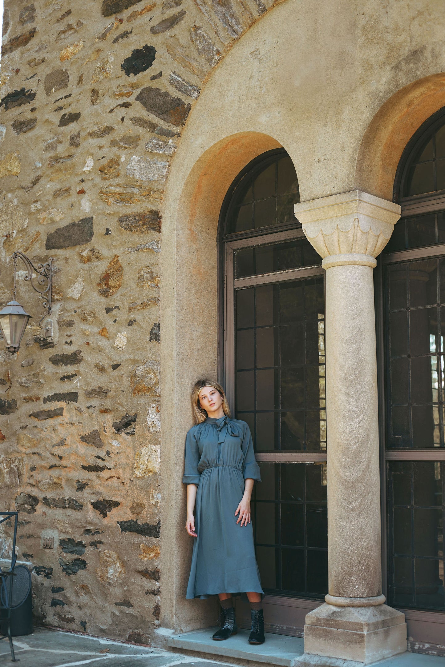 VALENTINA BLUE NECK TIE WAISTED DRESS