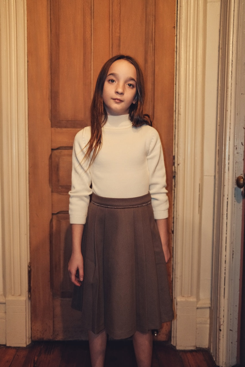 NUMU MOCHA WOOL PLEATED SKIRT