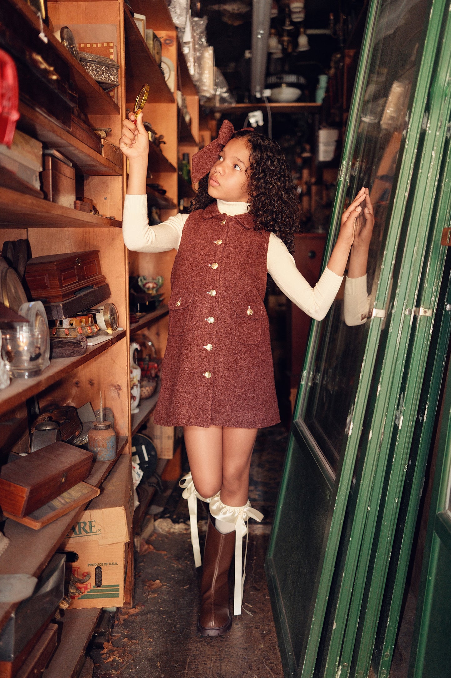 BACE COLLECTION BURGUNDY BOUCLE WOOL BUTTON DOWN DRESS