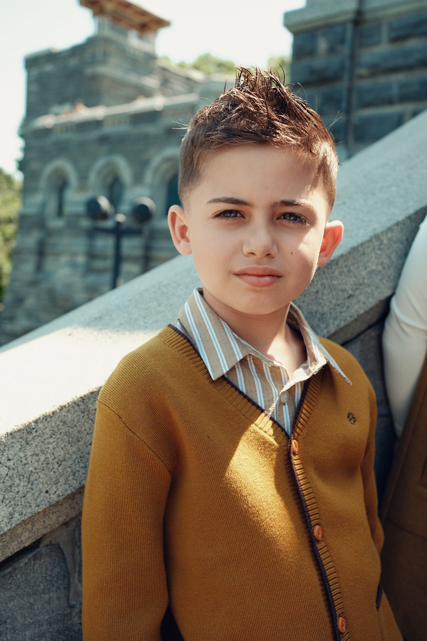 COTTIER MUSTARD STRIPED BUTTON DOWN SHIRT