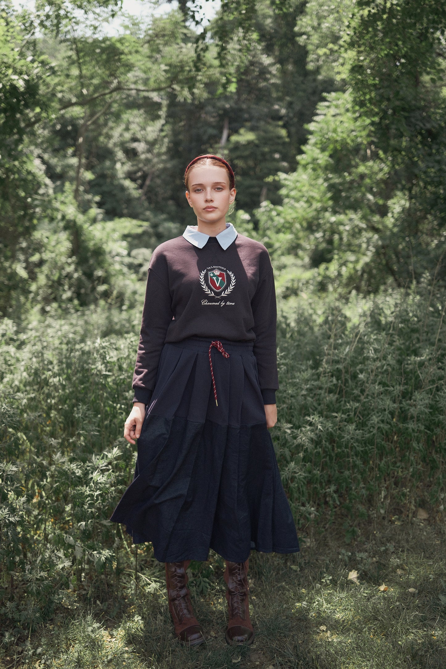 VALENTINA NAVY PLEATED SWEATSHIRT SKIRT