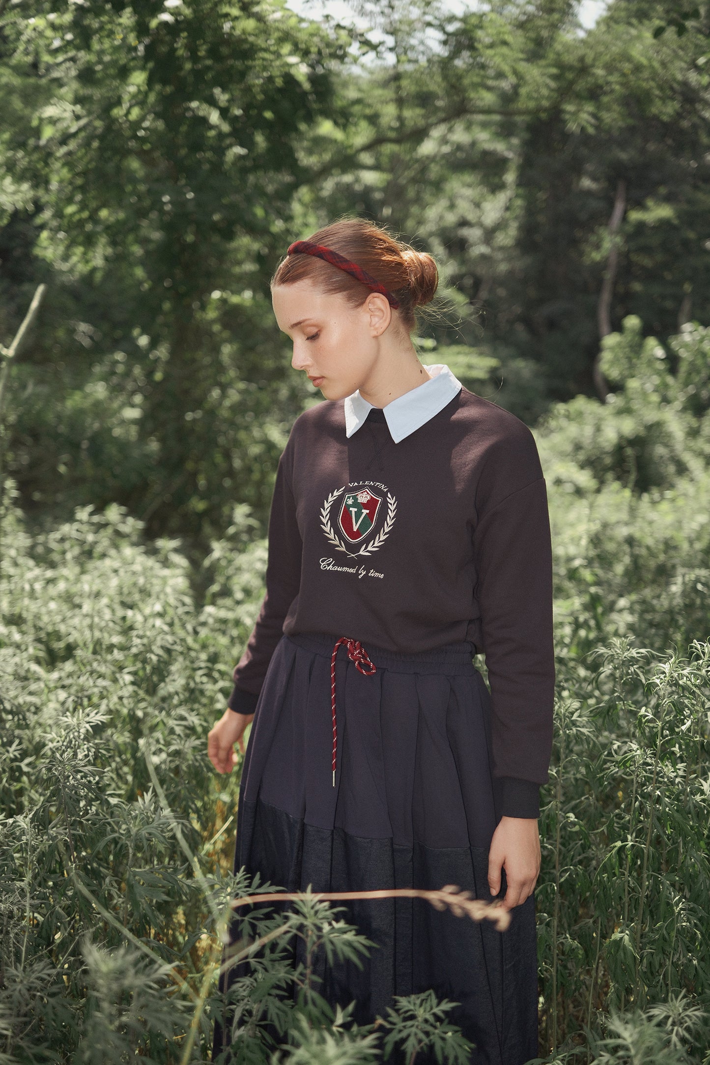 VALENTINA NAVY LOGO EMBROIDERED SWEATSHIRT