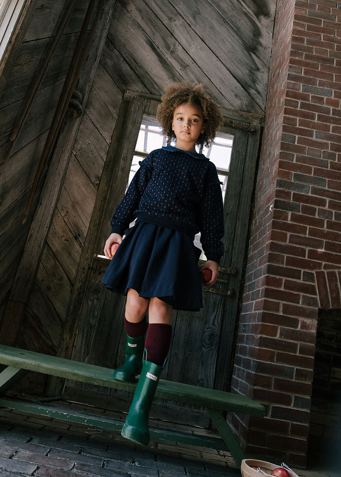 ANALOGIE NAVY/DENIM PRINT COLLAR RUFFLE SWEATSHIRT
