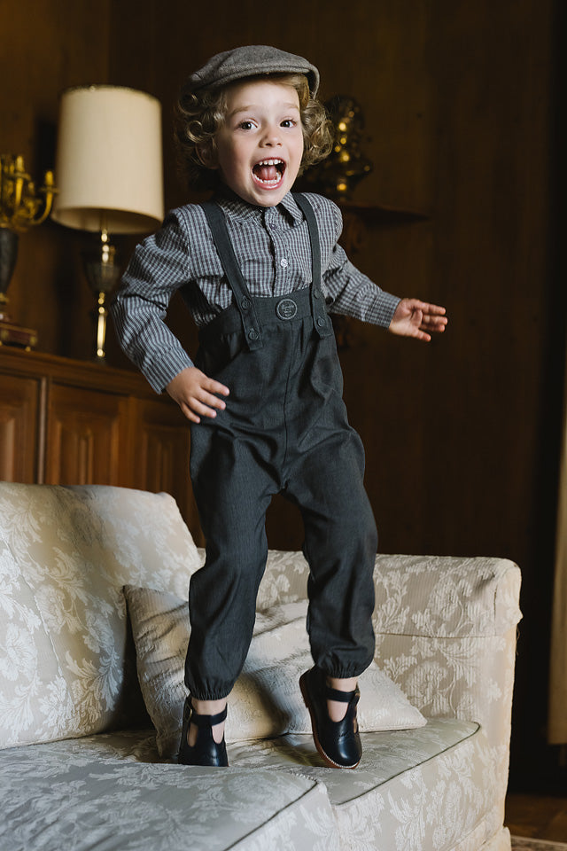 ANALOGIE MID GREY PLAID EDITION BOYS LONG ROMPER