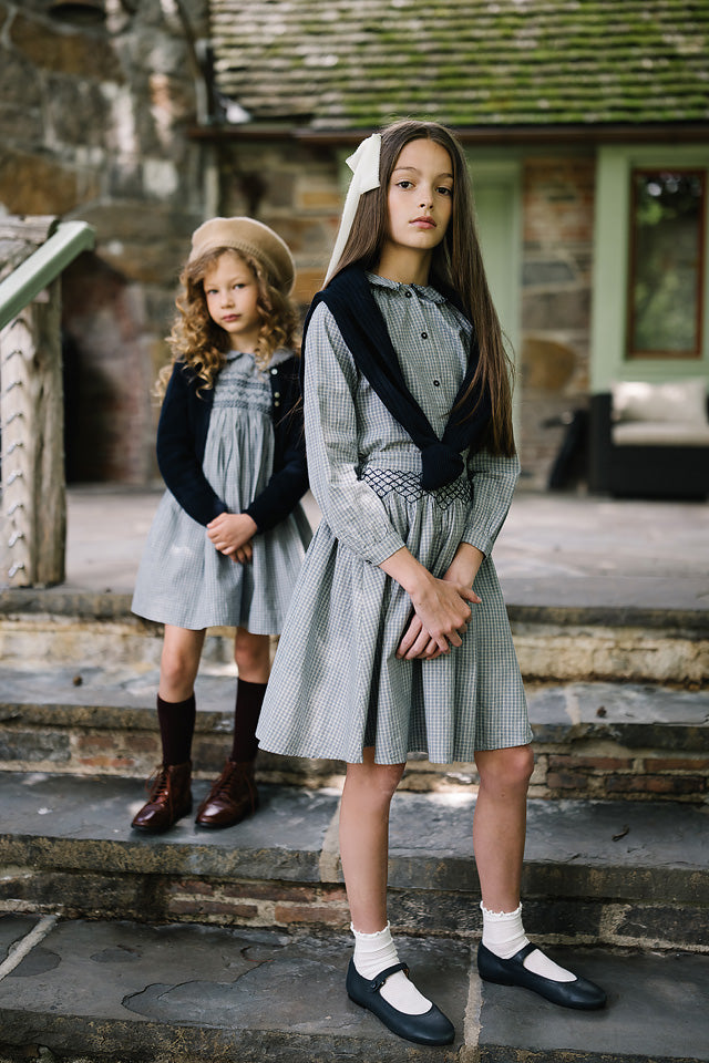 ANALOGIE BLUE PLAID SMOCKED BLOUSE