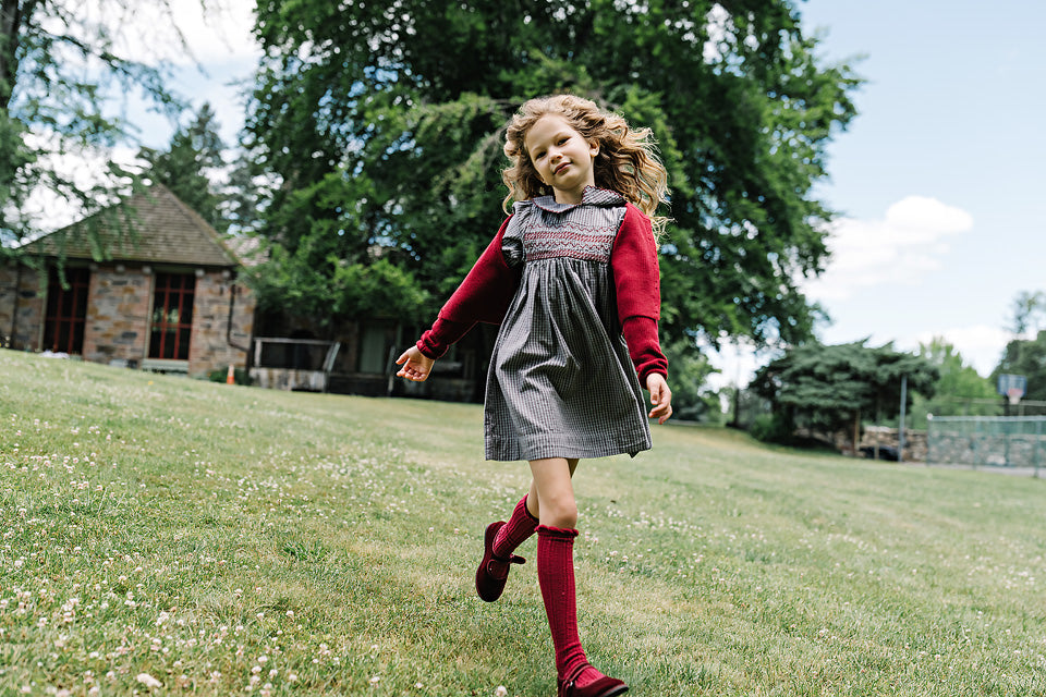 ANALOGIE GREY PLAID SMOCKED DRESS