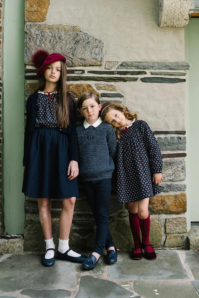 ANALOGIE NAVY PRINT HOME GARDEN LACED TRIMMED DRESS