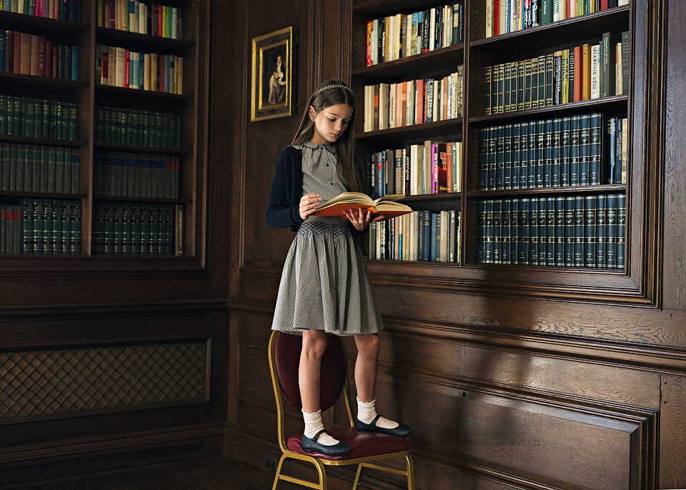 ANALOGIE BLUE PLAID SMOCKED SKIRT