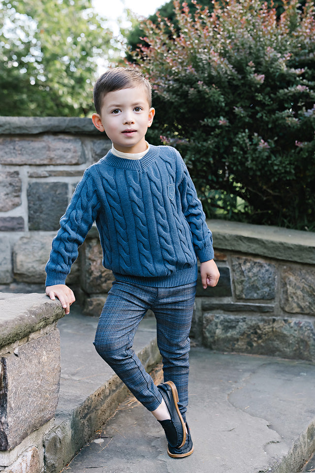 ANALOGIE VINTAGE BLUE CHUNKY V NECK SWEATER