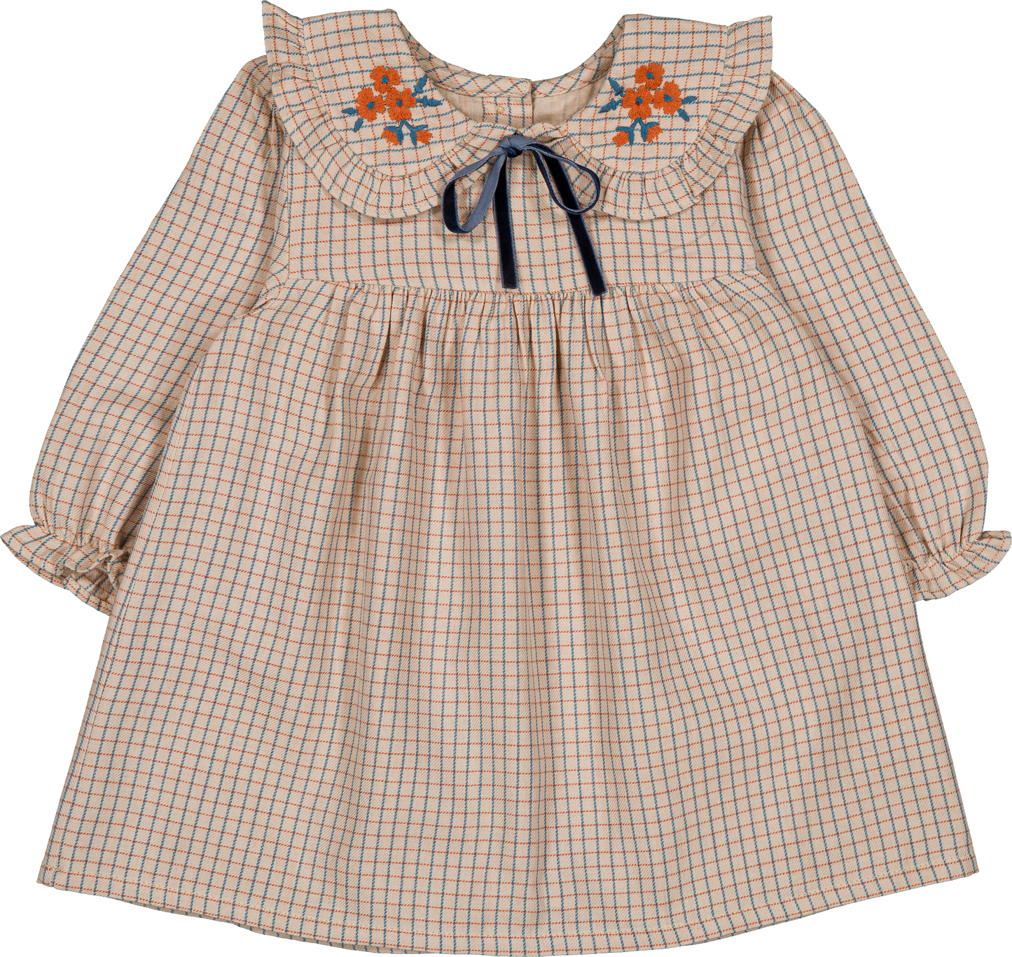 LOUIS LOUISE BEIGE TWILL CHECK COLLAR DRESS