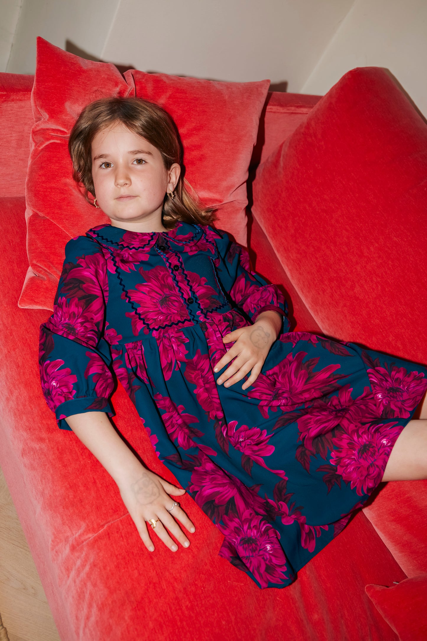 CHRISTINA ROHDE NAVY/RASPBERRY FLORAL COLLAR DRESS