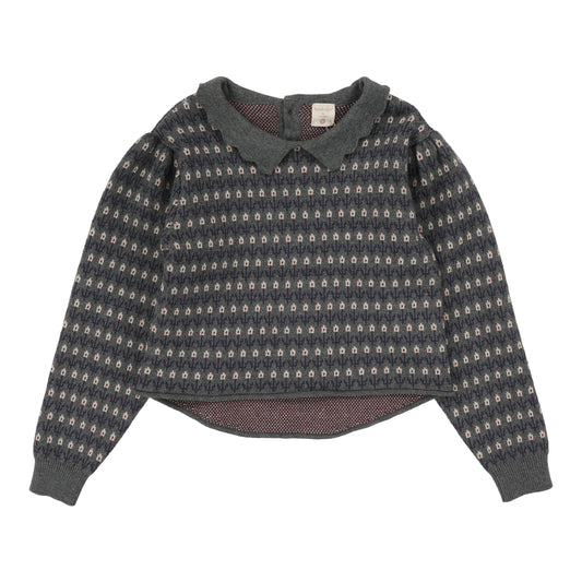 ANALOGIE MID GREY MULTI FLORAL KNIT SWEATER