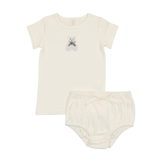 LILETTE WHITE BEAR EMBROIDERED BLOOMER SET [FINAL SALE]