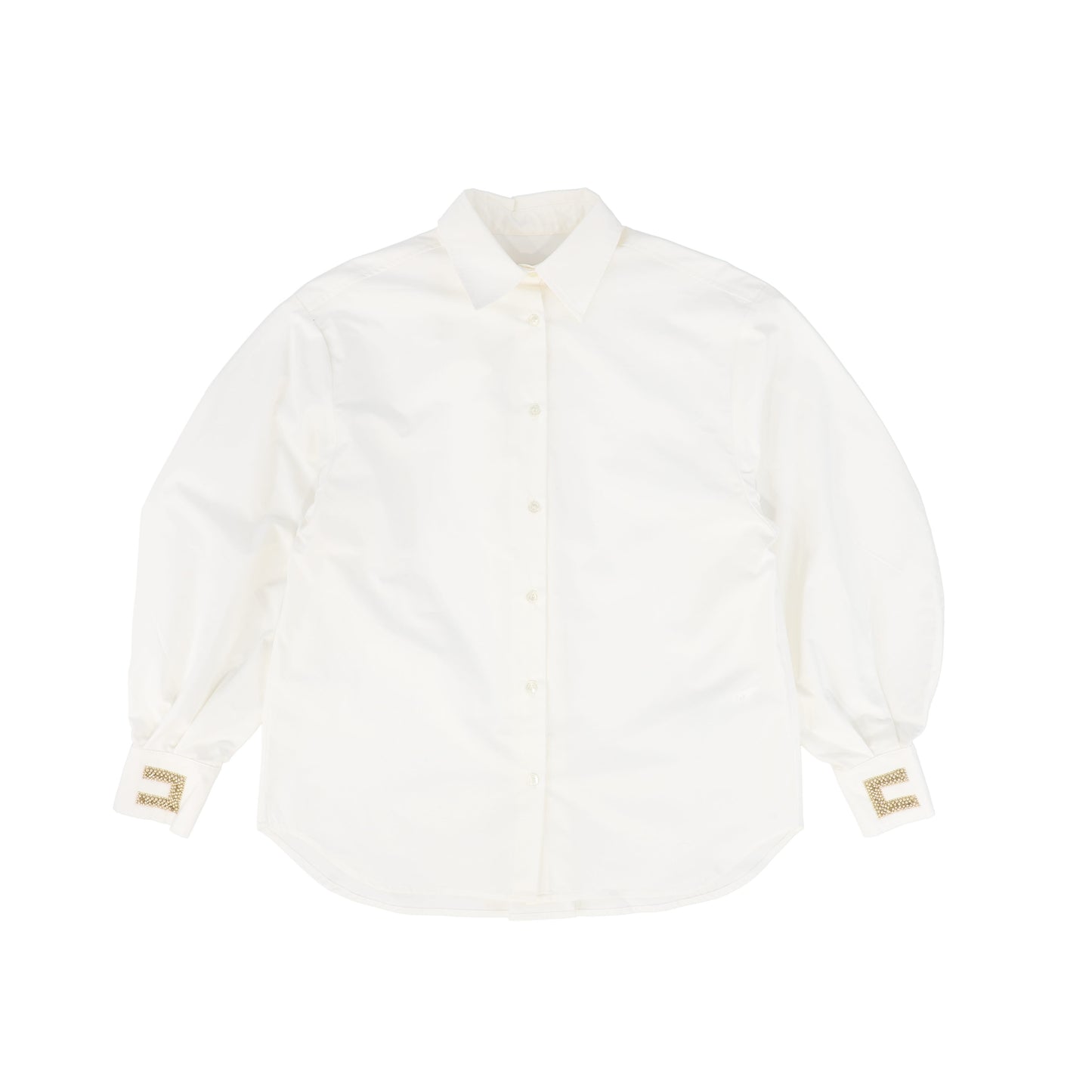 ELISABETTA FRANCHI IVORY EMBROIDERED POPLIN BLOUSE