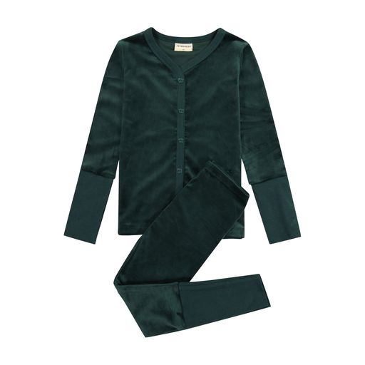 ZEEBRA HUNTER GREEN VELOUR BUTTON DOWN PAJAMAS