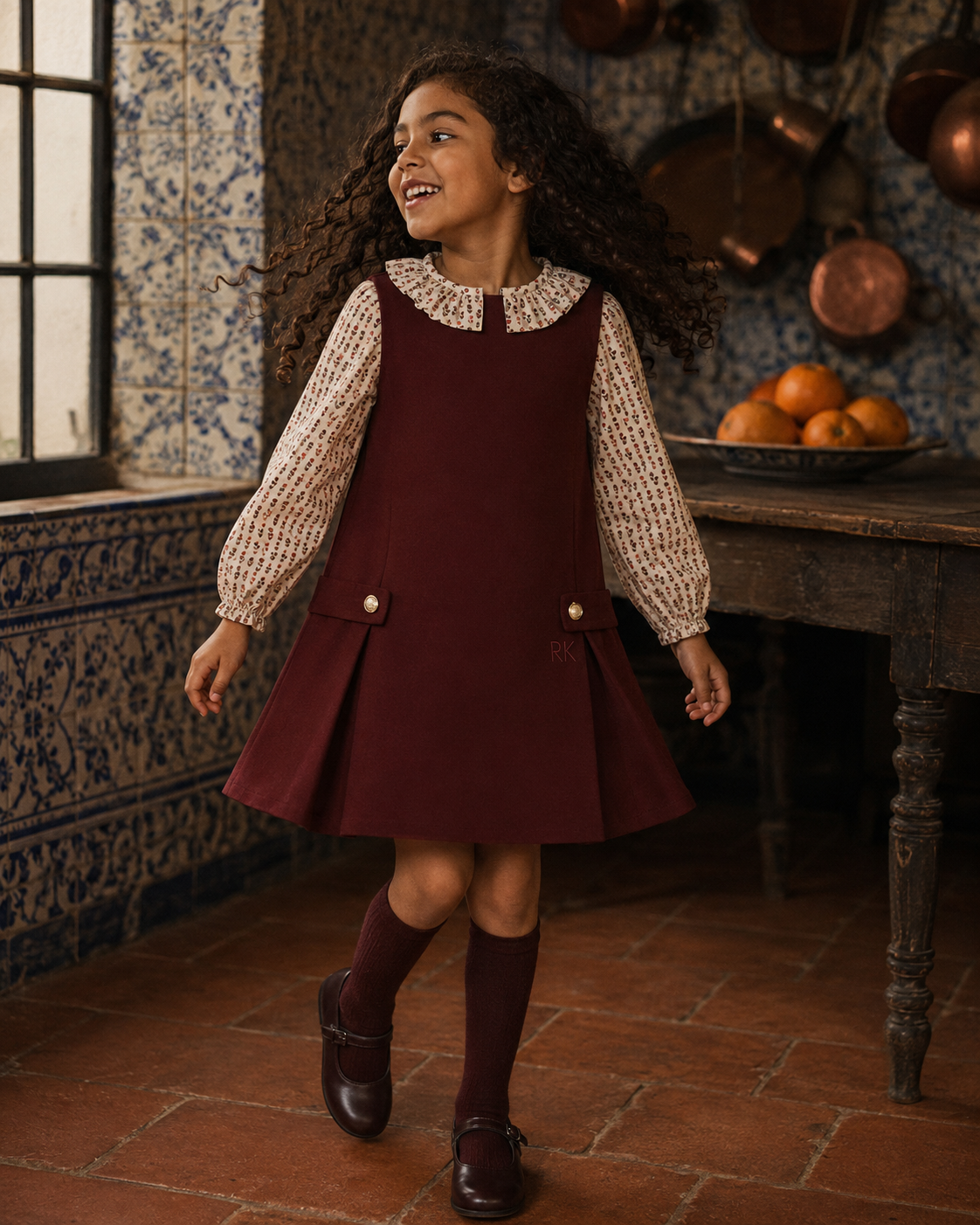 RETRO KID BURGUNDY SIDE BUTTON JUMPER