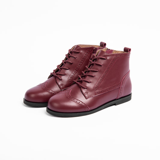 CAMILLE KIDS BURGUNDY LEATHER WING TIP BOOTIES