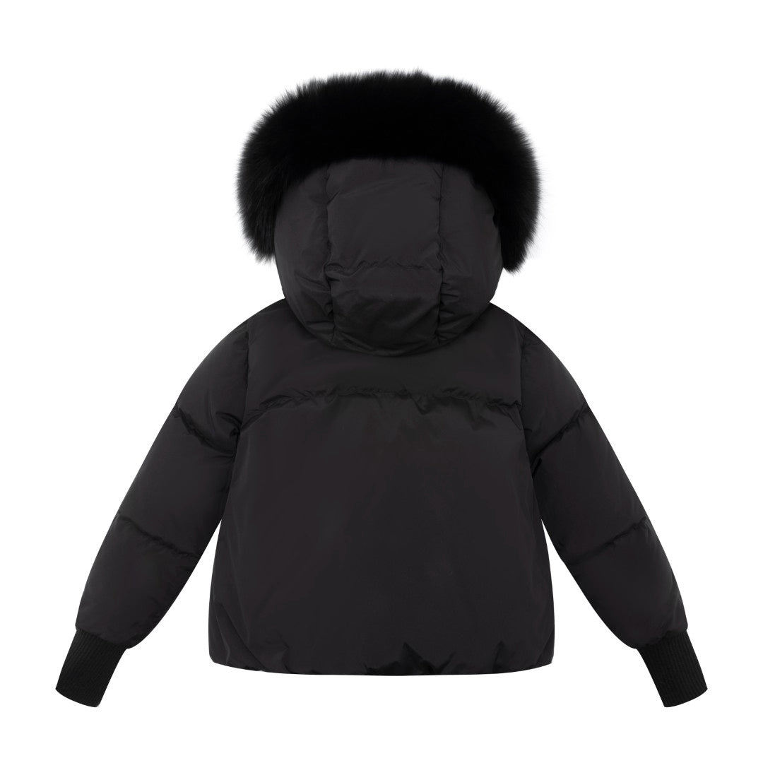 ELLABEE BLACK/BLACK FUR TRIM PUFFER COAT