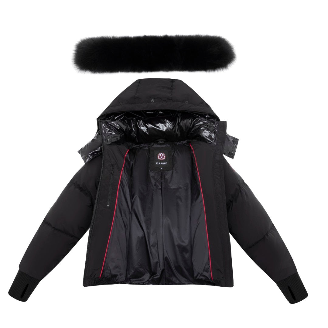 ELLABEE BLACK/BLACK FUR TRIM PUFFER COAT