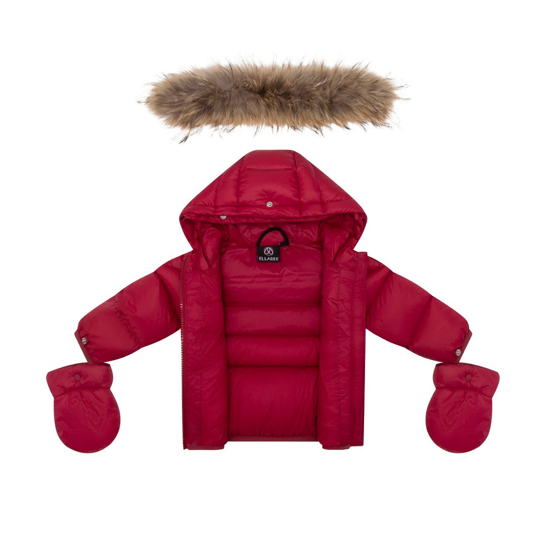 ELLABEE RASBERRY FUR TRIM PUFFER COAT