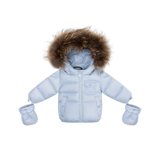 ELLABEE LIGHT BLUE FUR TRIM PUFFER COAT