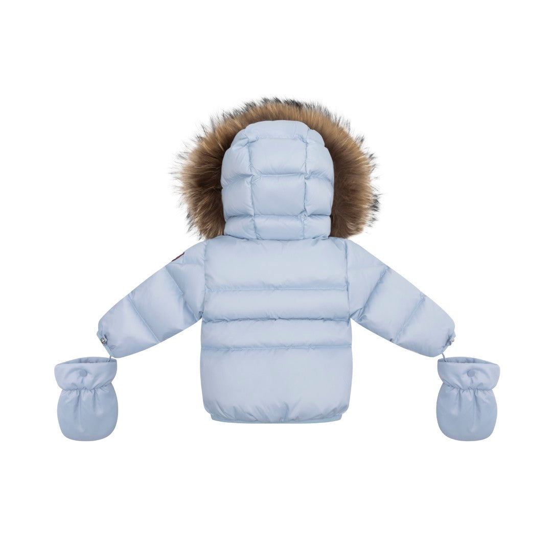 ELLABEE LIGHT BLUE FUR TRIM PUFFER COAT