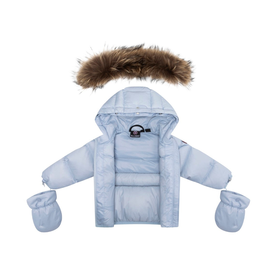 ELLABEE LIGHT BLUE FUR TRIM PUFFER COAT