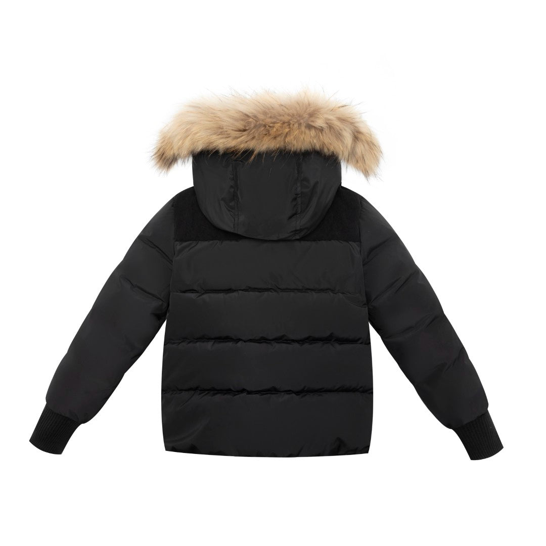 ELLABEE BLACK/NATURAL CORDUROY FUR TRIM COAT