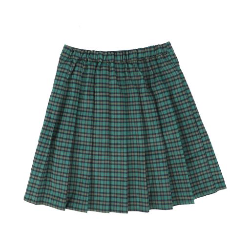 LILOU GREEN PLAID PLEAT BUTTON SKIRT