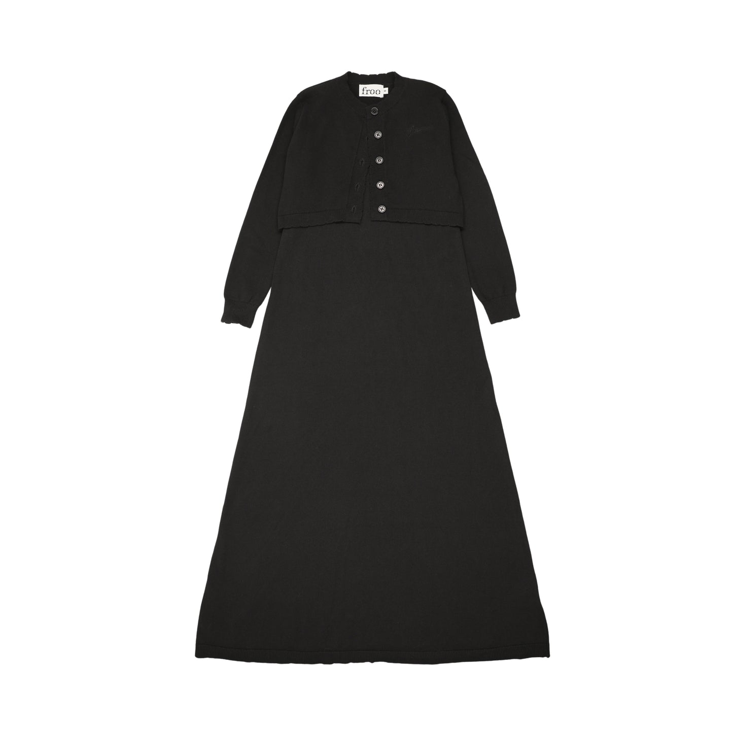 FROO STYLE BLACK KNIT CARDIGAN/MAXI DRESS SET