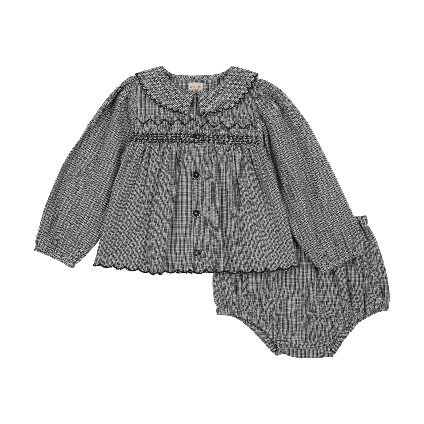 ANALOGIE BLUE SMOCKED PLAID BLOOMER SET
