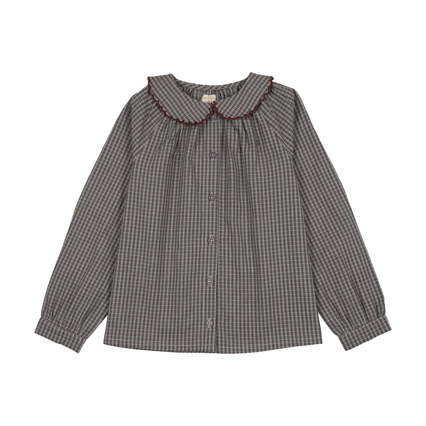 ANALOGIE GREY PLAID SMOCKED BLOUSE