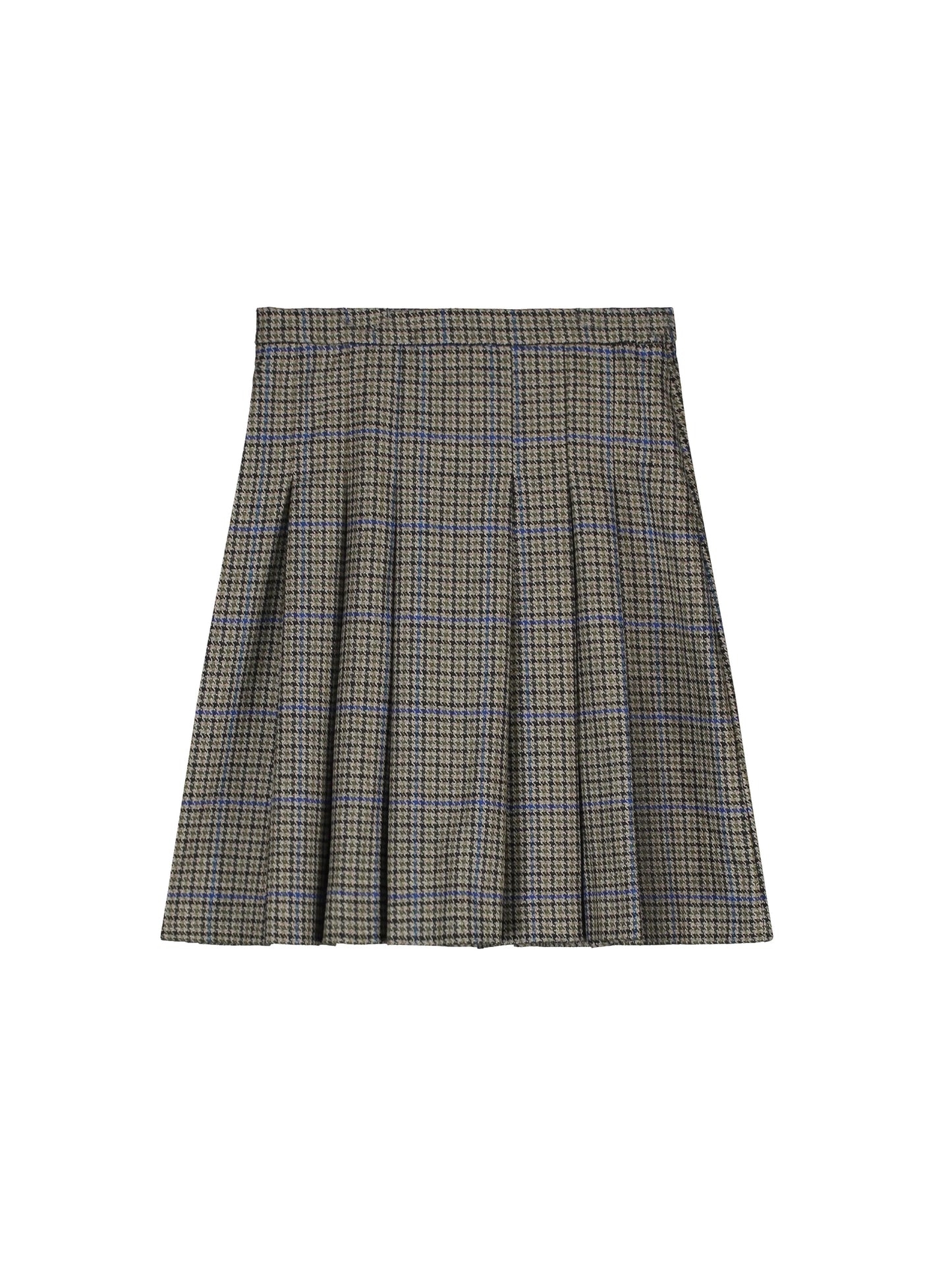TANGERINE OLIVE GREEN HOUNDSTOOTH PLEAT SKIRT