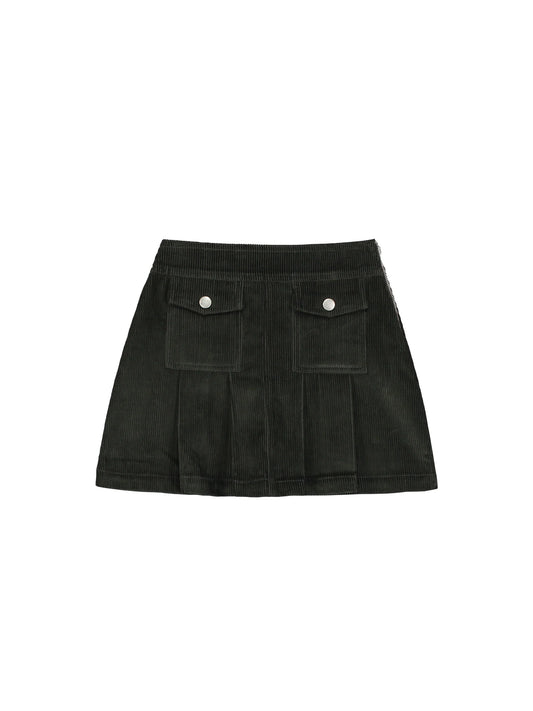 TANGERINE OLIVE GREEN CORDUROY PLEAT SKIRT