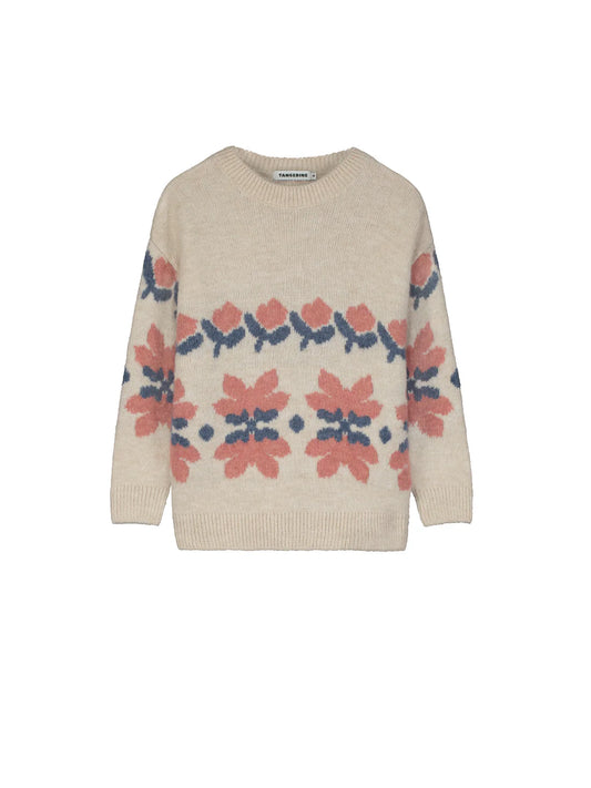 TANGERINE BEIGE FLOWER KNIT SWEATER