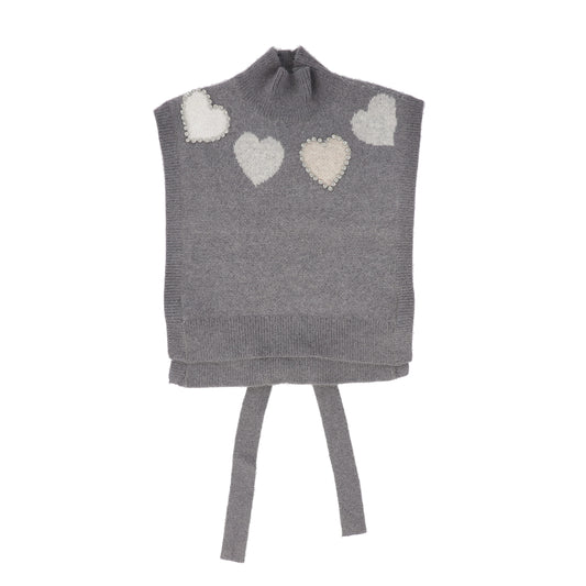 GEM GREY/CREAM HEART KNIT TIE VEST