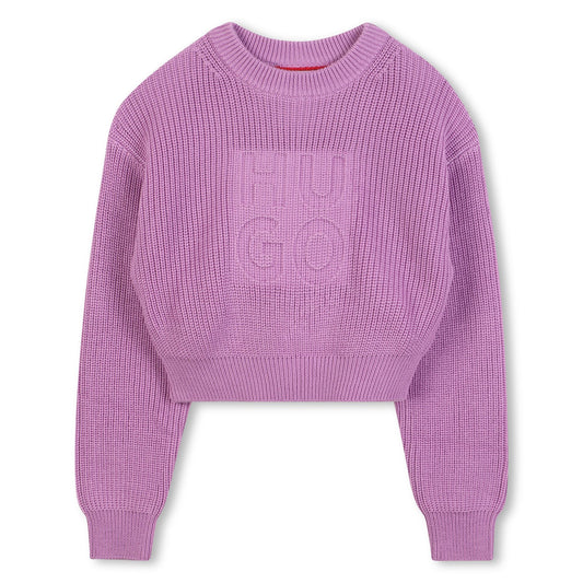 HUGO PURPLE STACKED LOGO SWEATER