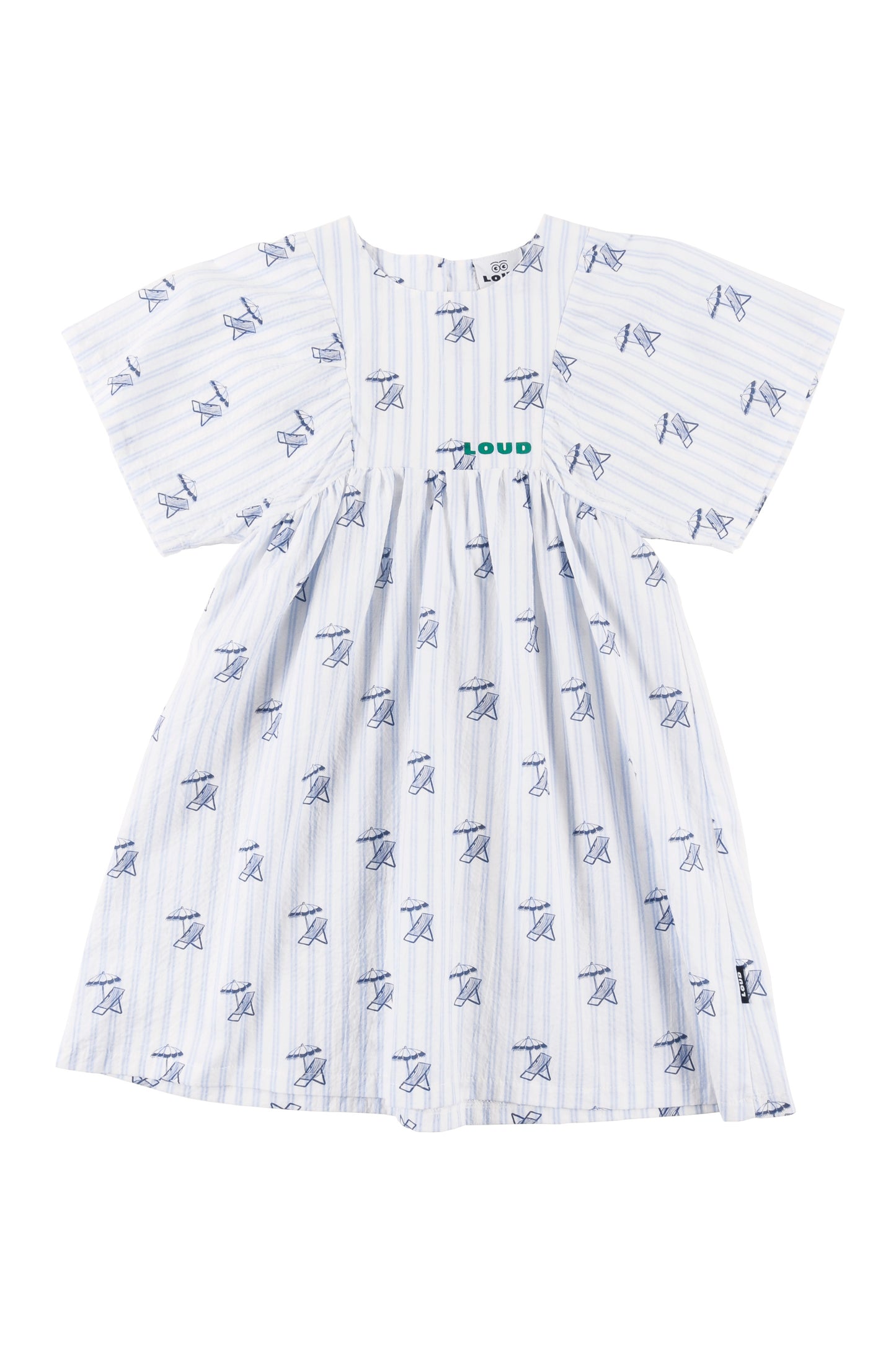 LOUD LIGHT BLUE SEERSUCKER LOGO PRINT DRESS