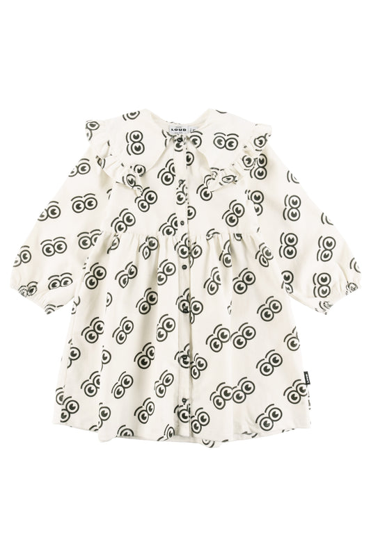 LOUD ECRU/BLACK LOGO PRINT COLLAR DRESS