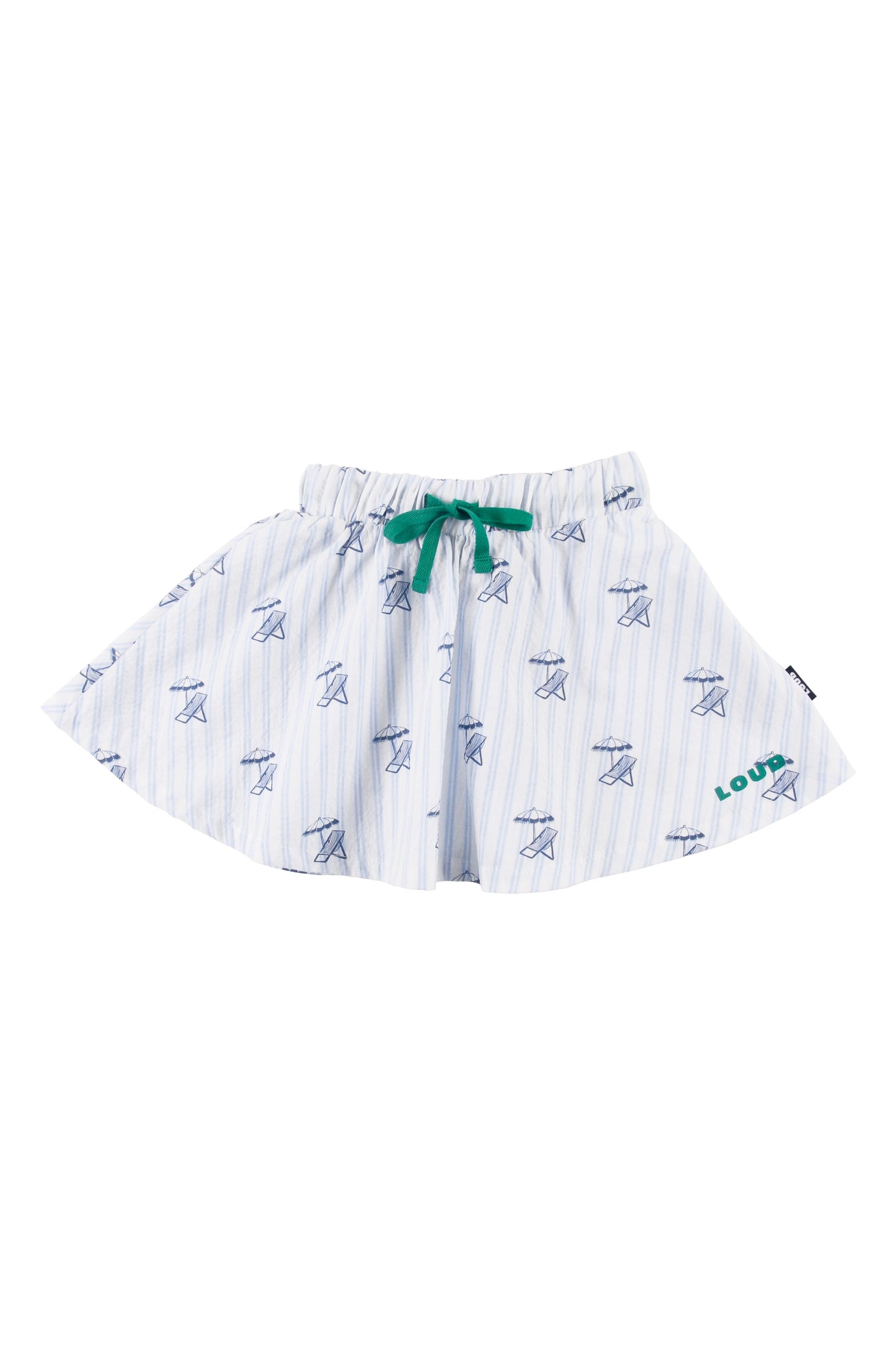 LOUD LIGHT BLUE SEERSUCKER LOGO PRINT SKIRT