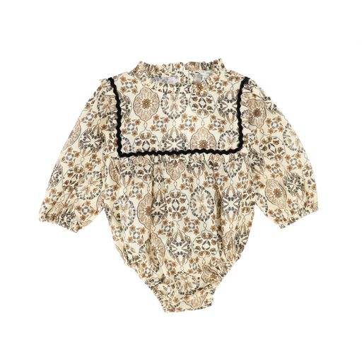 BEBE ORGANIC VINTAGE FLORAL RUFFLE COLLAR ROMPER