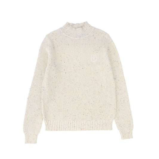 VALENTINA IVORY MELANGE RIBBED MOCK NECK SWEATER