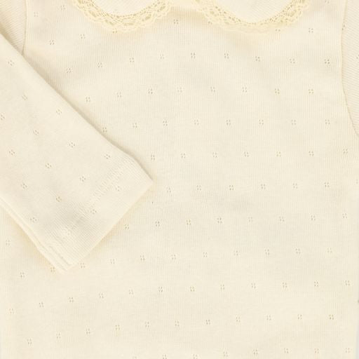 BEBE ORGANIC NATURAL LACE TRIM COLLAR FOOTIE