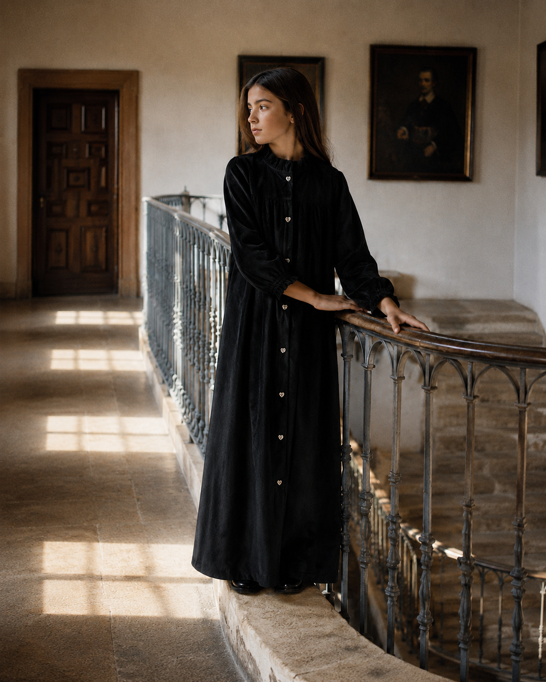 RETRO KID BLACK RIBBED VELVET MAXI DRESS