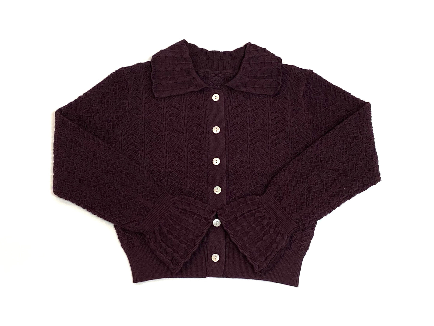 COTTIER BURGUNDY COLLAR KNIT CARDIGAN