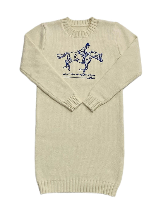 COTTIER CREAM/BLUE RIDING HORSE KNIT DRESS