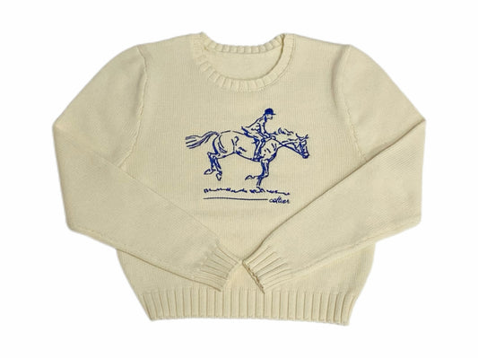 COTTIER CREAM/BLUE RIDING HORSE KNIT SWEATER