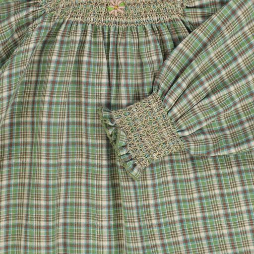 BEBE ORGANIC GREEN CHECKED SMOCKED COLLAR DRESS