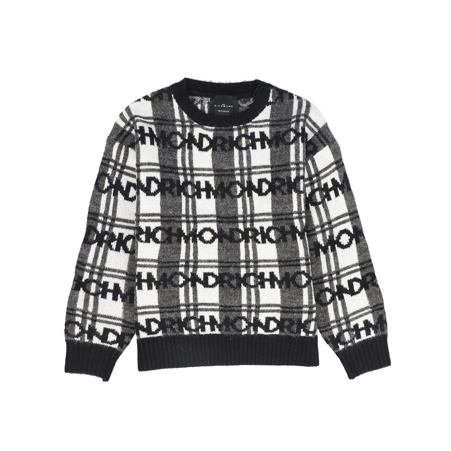 JOHN RICHMOND BLACK/WHITE CHECKED LOGO SWEATER